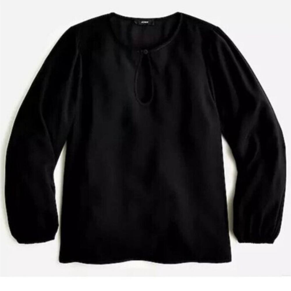 J. Crew Black Puff Sleeve Satin Back Crepe Blouse Top Size XXS Petite XXSP NWT - Picture 2 of 8
